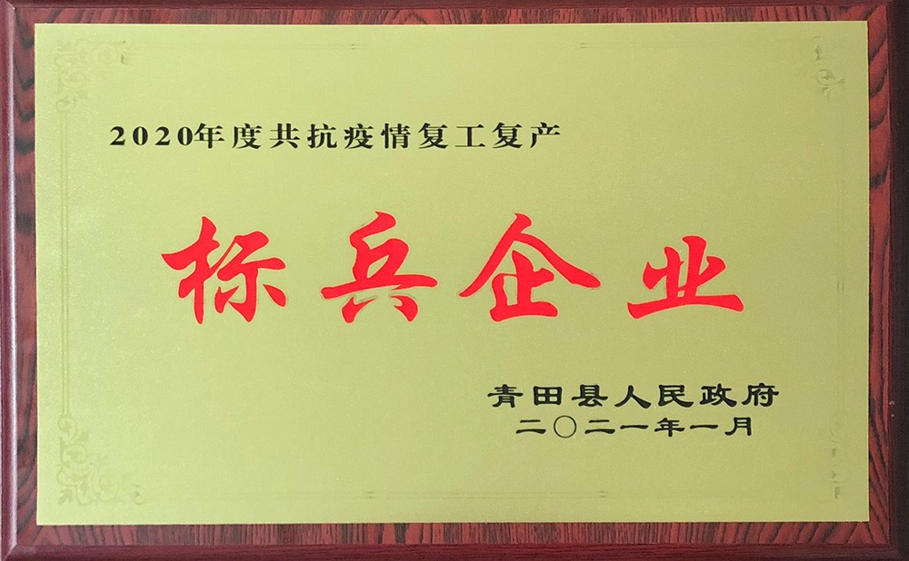 共抗疫情复工复产标兵企业证书